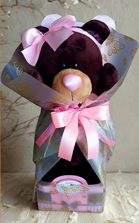Heartfelt Gift Set for a Girl – Milk Teddy Bear and Silver Heart Pendant